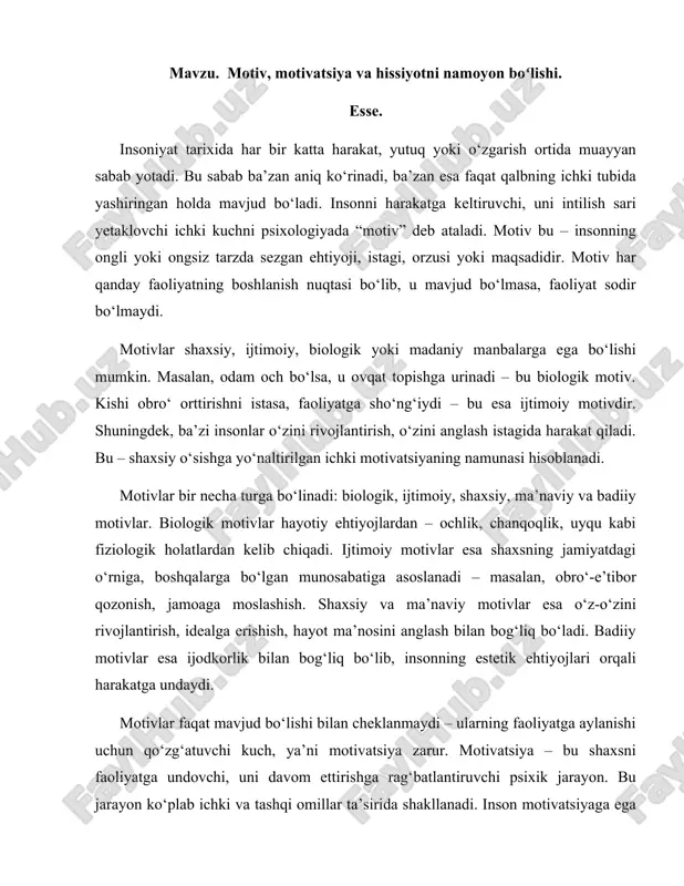 motiv, motivatsiya va hissiyotni namoyon boʻlishi — DOCX