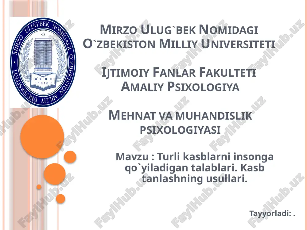 turli kasblarni insonga qo`yiladigan talablari. kasb tanlashning usullari. — PPTX
