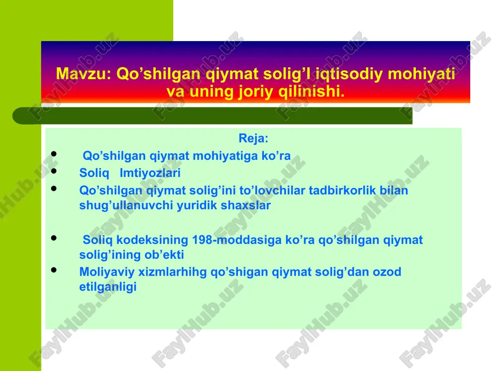 qo’shilgan qiymat solig’i — PPTX