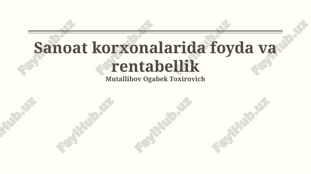 sanoat korxonalarida foyda va rentabellik — PPTX