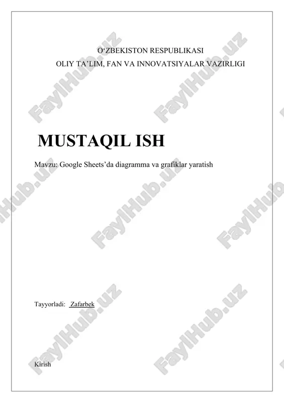 google sheets’da diagramma va grafiklar yaratish — DOCX