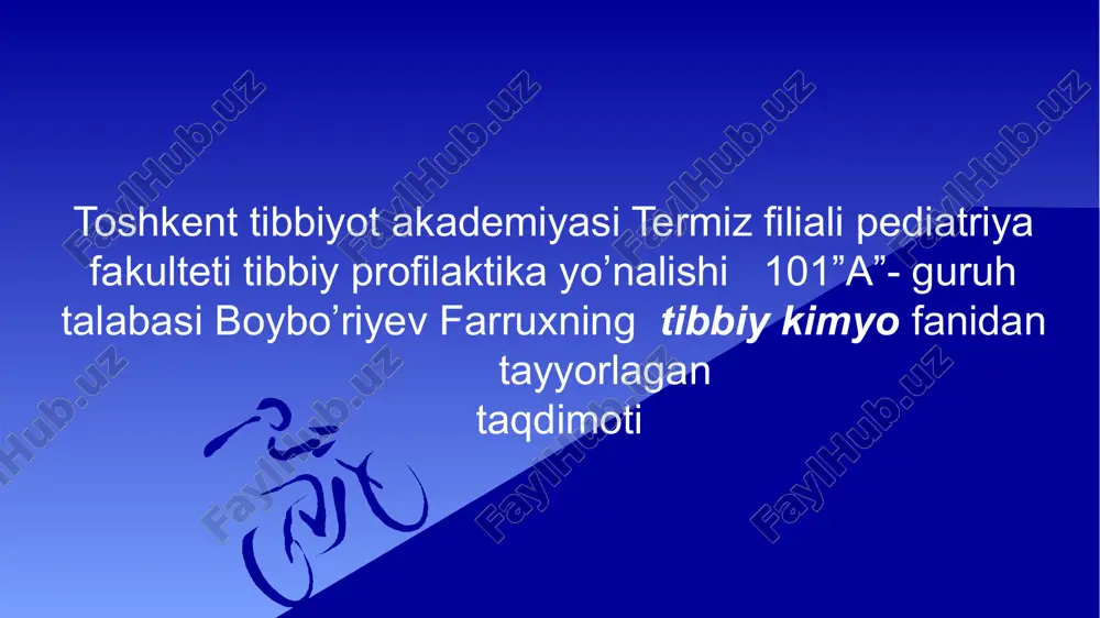 farrux boybo’riyevning tibbiy kimyo fanidan tayyorlagan taqdimot — PPTX