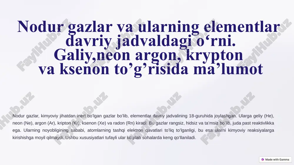 nodur gazlar vaularning elementlari — PPTX