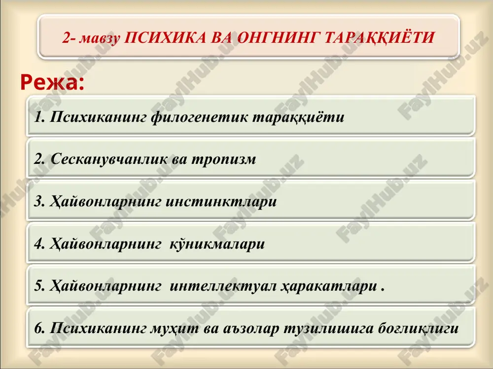 psixika va ongning taraqqiyoti — PPT