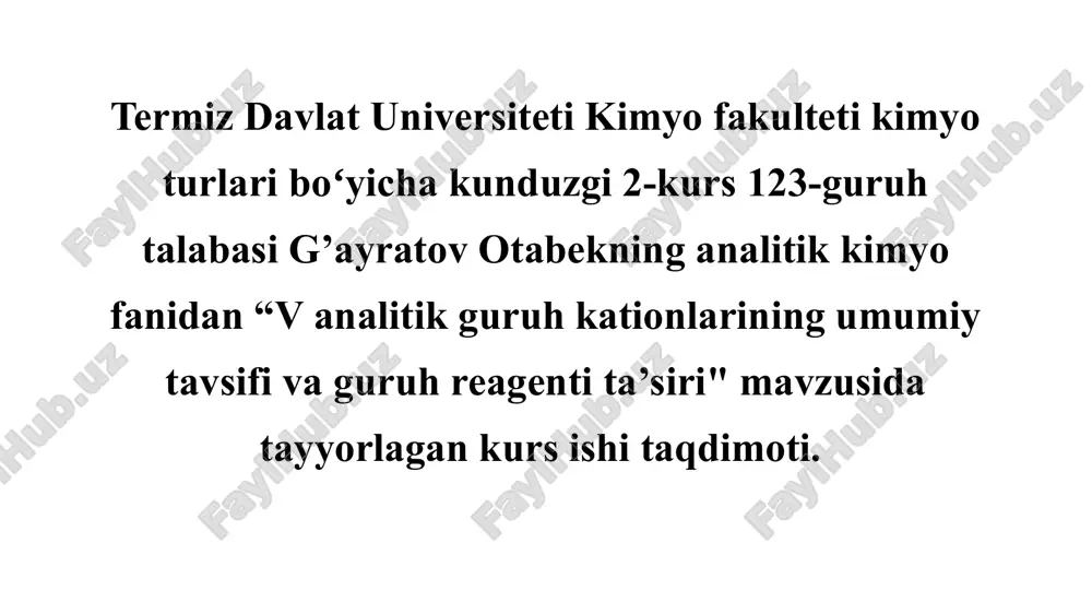 vanalitikguruhkationlarining umumiy tavsifi va guruh reagentlari ta'siri — PPTX