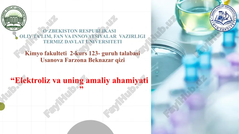 elektroliz va uning amaliy ahamiyati — PPTX