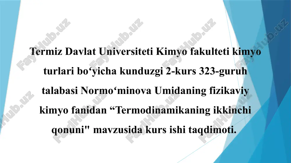 termodinamikaning ikkinchi qonuni — PPTX