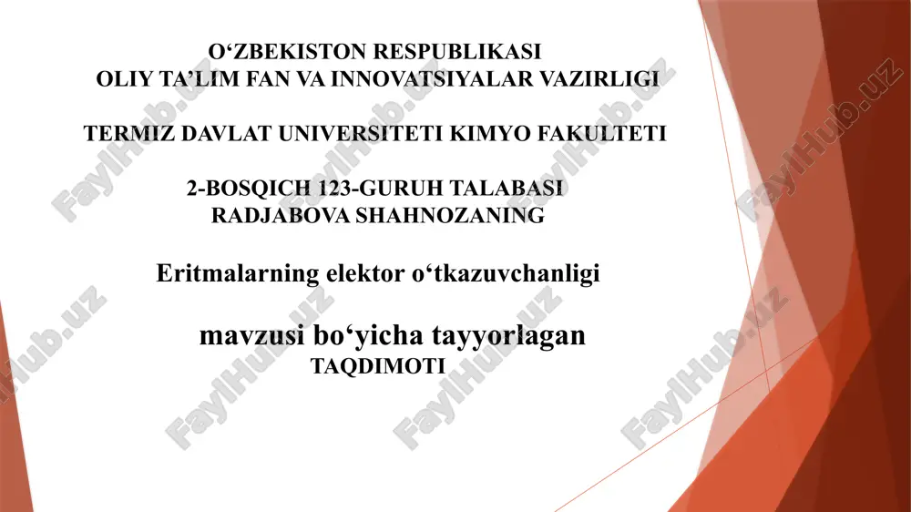 eritmalar ning elektro o‘tkazuvchanligi mavzusiga oid taqdimot — PPTX