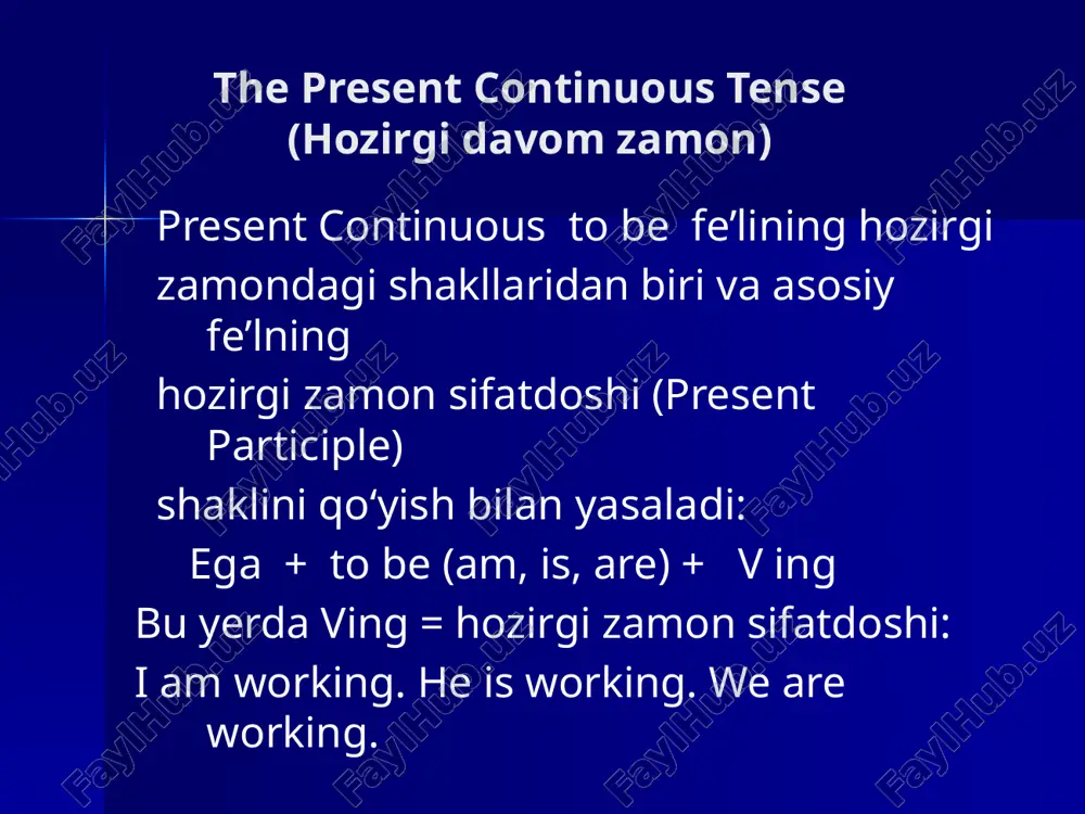 the present continuous tense(hozirgi davom zamon) — PPTX