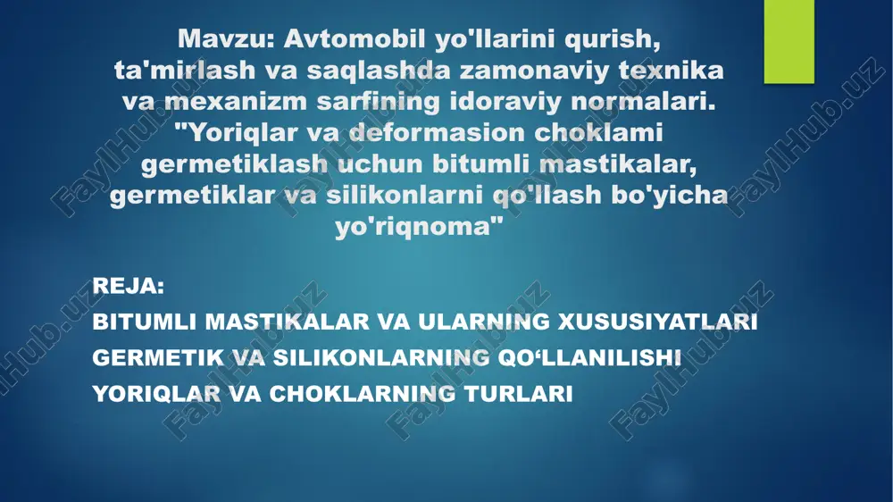 bitumli mastikalar vaularning xususiyatlari — PPTX