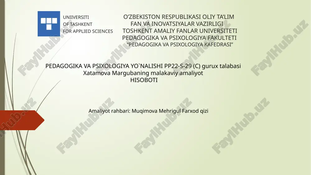 pedagogika va psixologiya hisoboti — PPTX