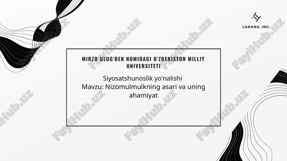 nizomulmulkning asari va uning ahamiyat — PPTX