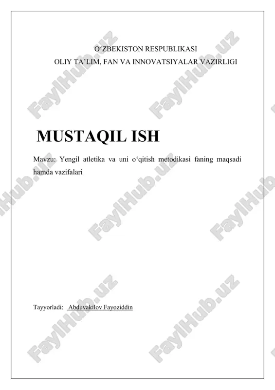 yengil atletika va uni oʻqitish metodikasi — DOCX
