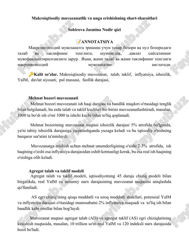 mehnat bozori muvozanati — DOCX