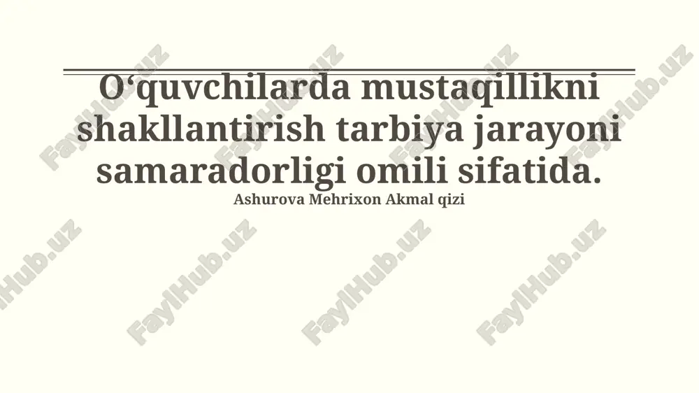 mustaqil fikrlash va o'qishning samaradorligi — PPTX