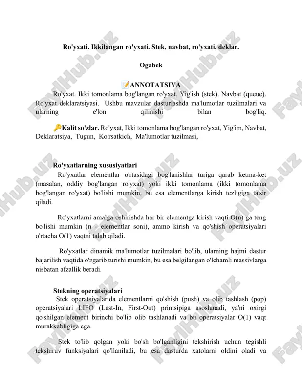 ro'yxatlar elementlar o'rtasidagi bog'lanishlar turiga qarab — DOCX