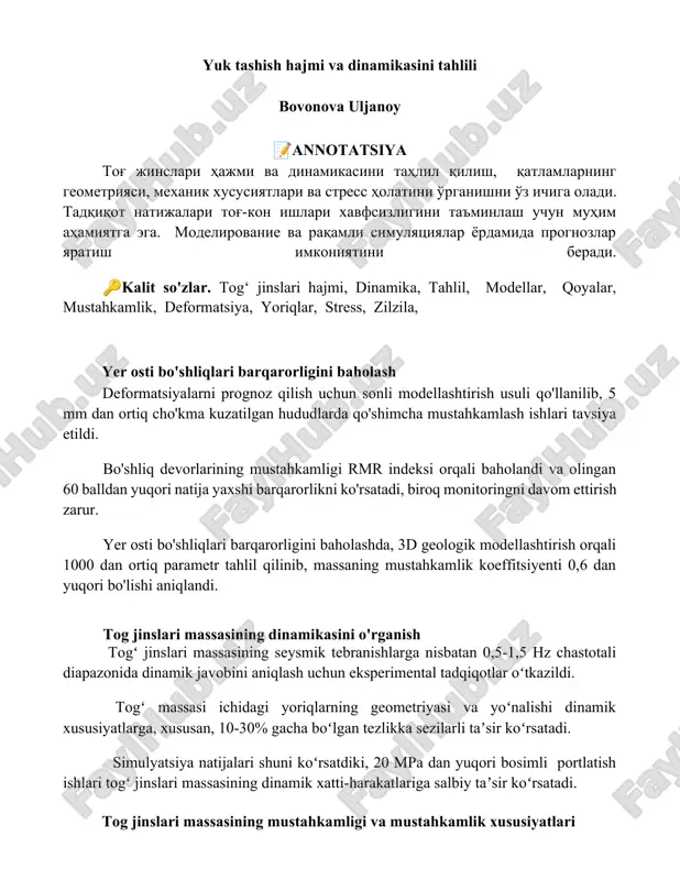 yuk tashish hajmi va dinamikasini tahlili — DOCX