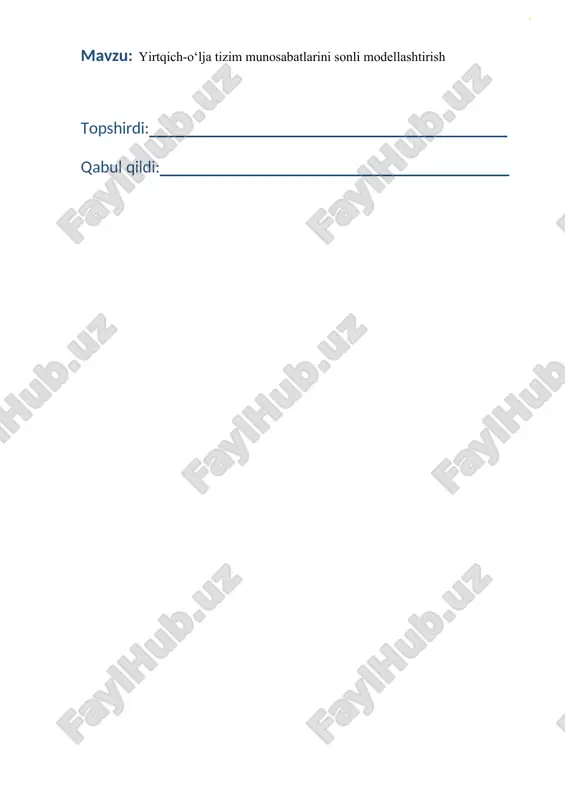 yirtqich-o‘lja tizim munosabatlarini sonli modellashtirish — DOCX