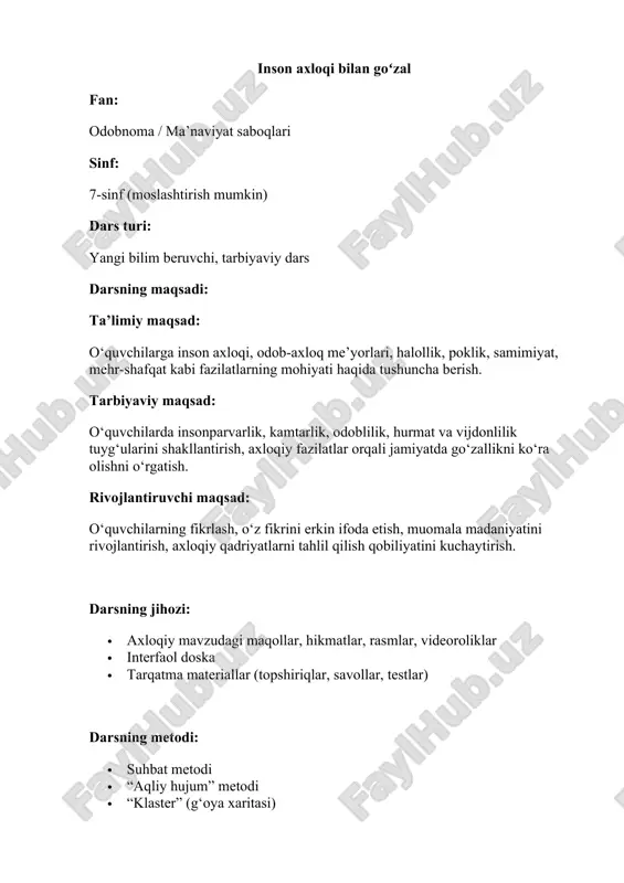 inson axloqi bilan goʻzal — DOCX