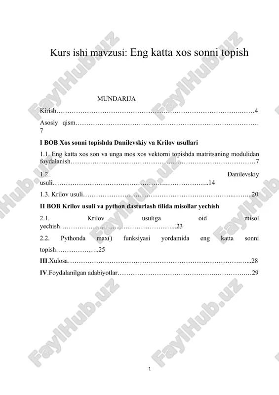 eng katta xos sonni topish — DOCX