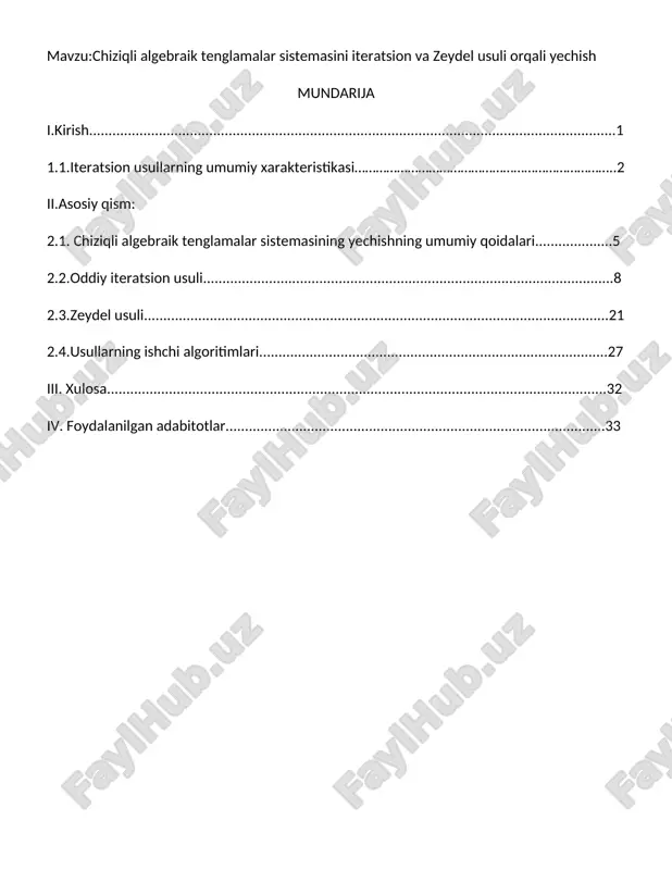 chiziqli algebraik tenglamalar sistemasini iteratsion va zeydel usuli orqali yechish — DOCX