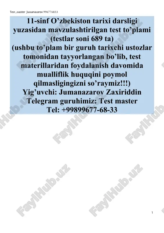tarix darsligi test to'plami — DOC