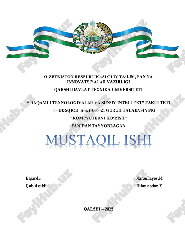 kompyuter ko‘rishining tibbiyot soxasida qo‘llanilishi — PDF