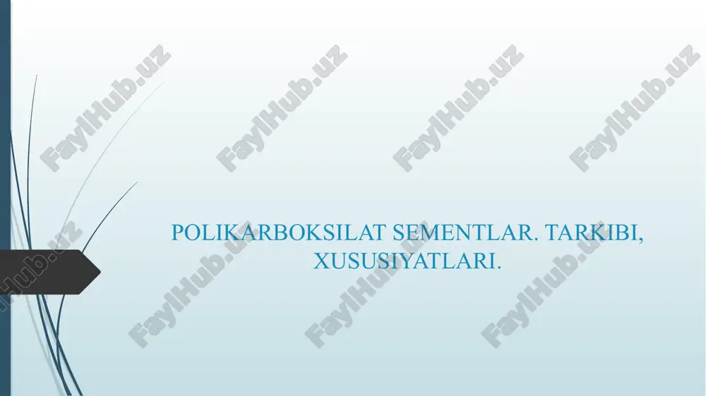 polikarboksilat sementlar. tarkibi, xususiyatlari. — PPTX