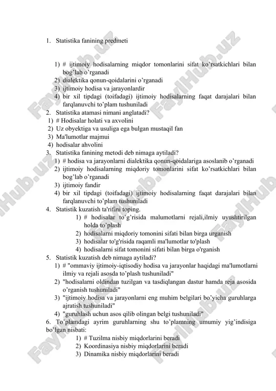 statistika fanining predmeti — DOCX