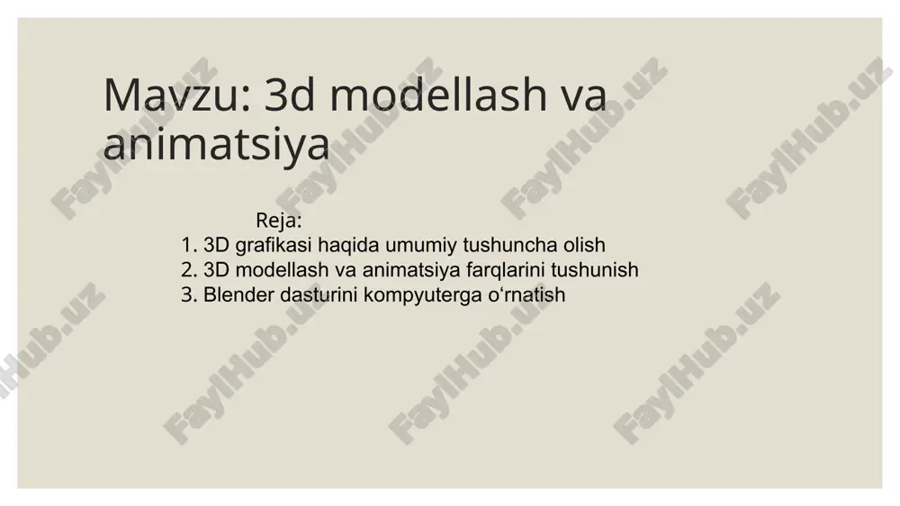 3d modellashtirish va animatsiya — PPTX