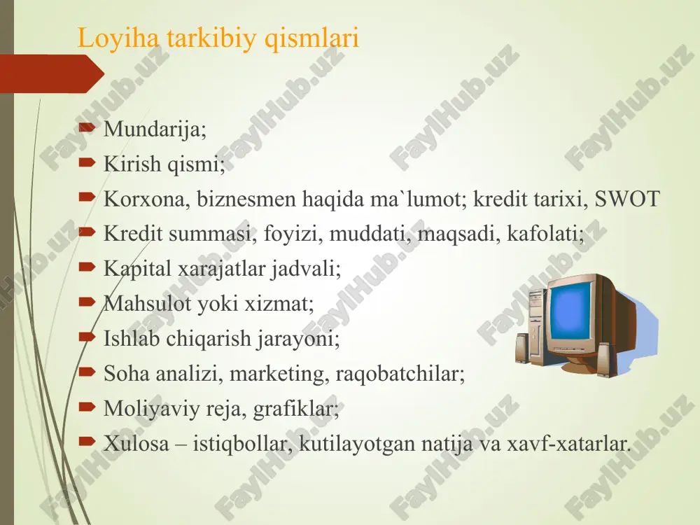 loyiha tarkibiy qismlari — PPT