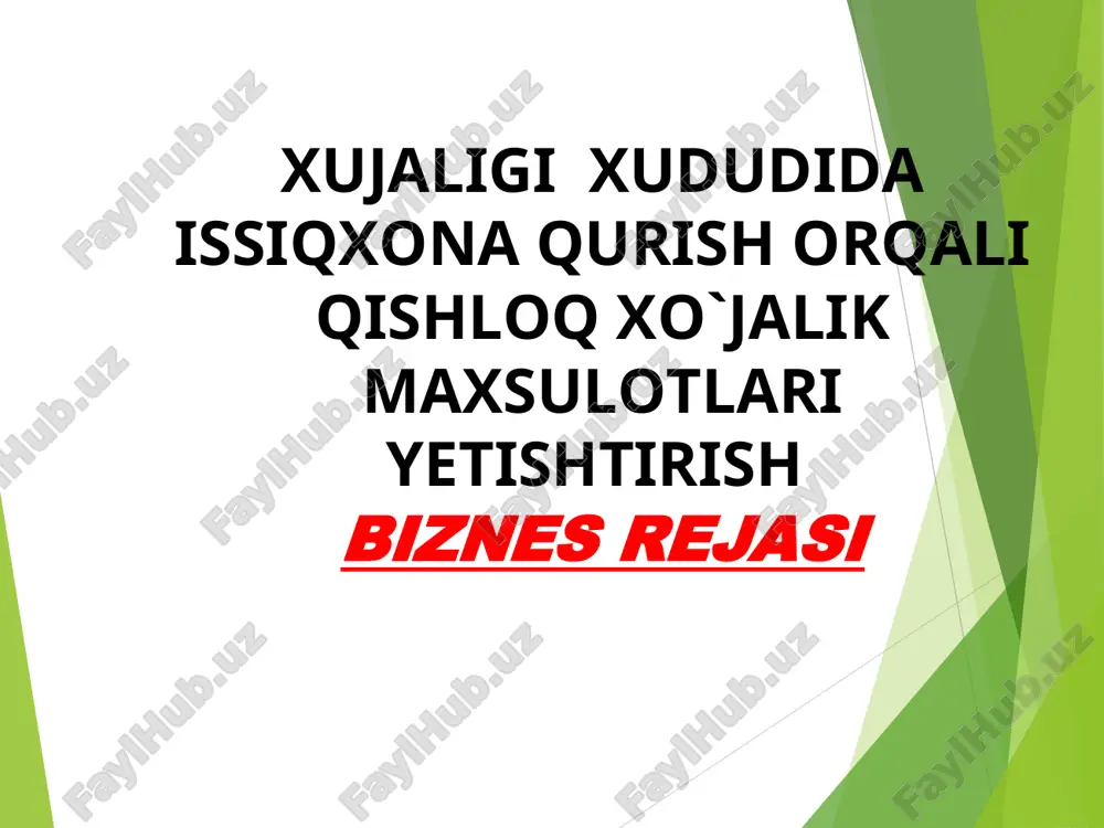 biznes reja issiqxona (parnik) — PPT
