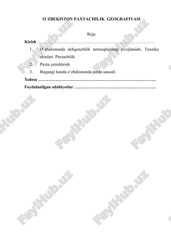 o`zbekiston paxtachilik geografiyasi — DOC