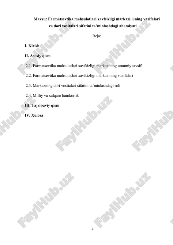 farmatsevtika mahsulotlari xavfsizligi markazi — DOCX