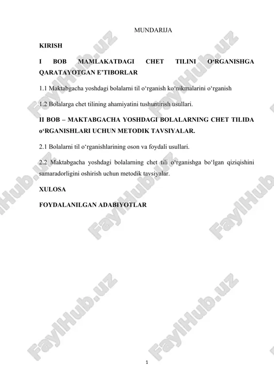 maktabgacha yoshdagi bolalarni til o‘rganish — DOCX