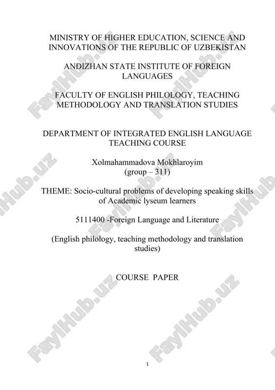 socio-cultural problems of developing speaking skills of academic lyceum learners — DOCX
