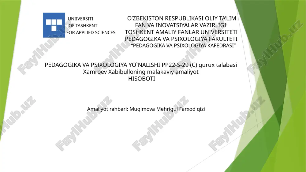 pedagogika va psixologiya yo`nalishi — PPTX