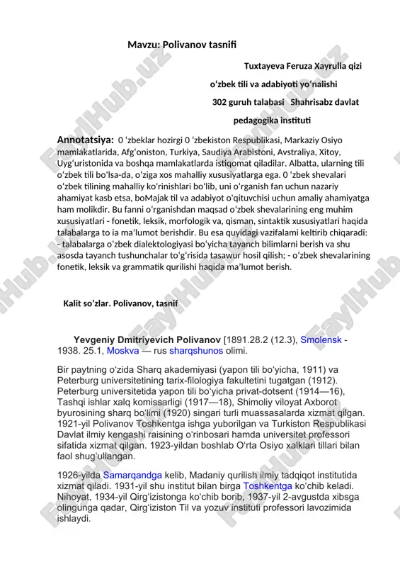 polivanov tasnifi — DOCX