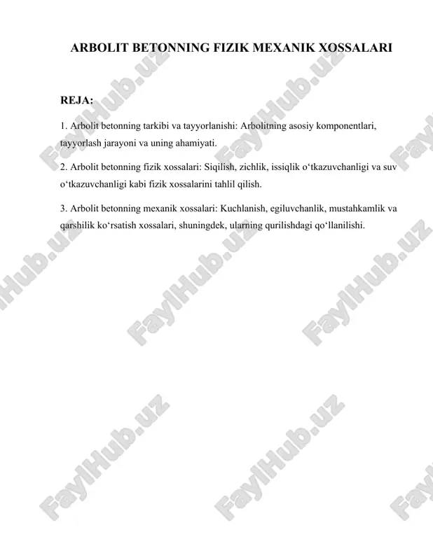 arbolit betonning fizik mexanik xossalari — DOCX