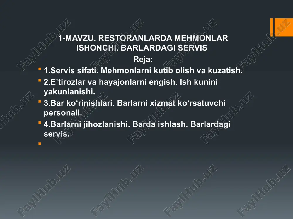restoranlarda mehmonlar ishonchi. barlardagi servis — PPTX