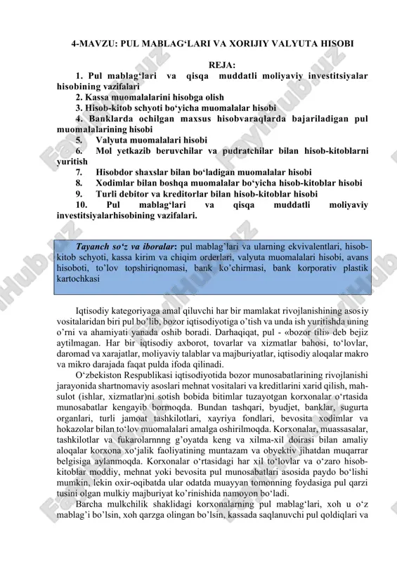 pul mablag‘lari va xorijiy valyuta hisobi — DOCX