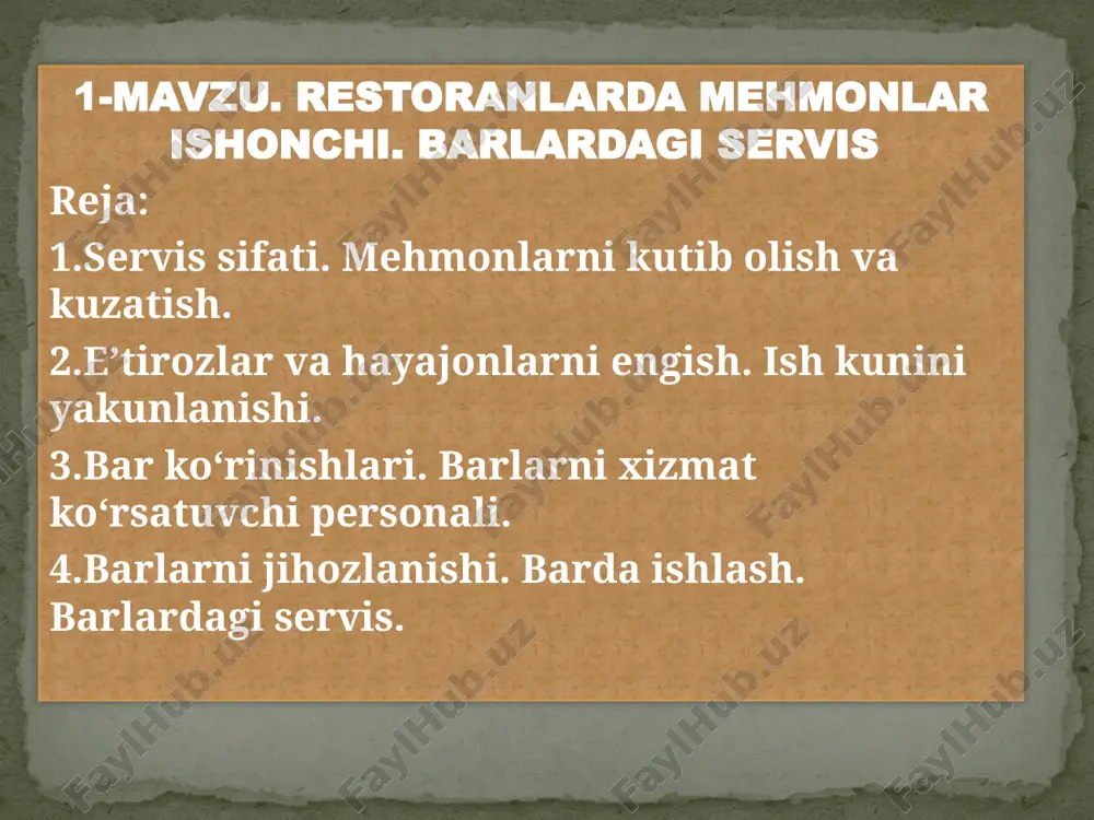 restoranlarda mehmonlar ishonchi. barlardagi servis — PPTX
