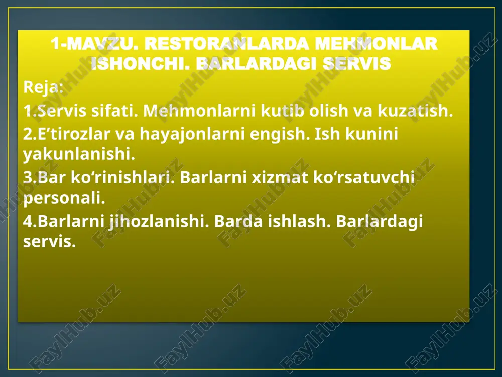 restoranlarda mehmonlar ishonchi. barlardagi servis — PPTX