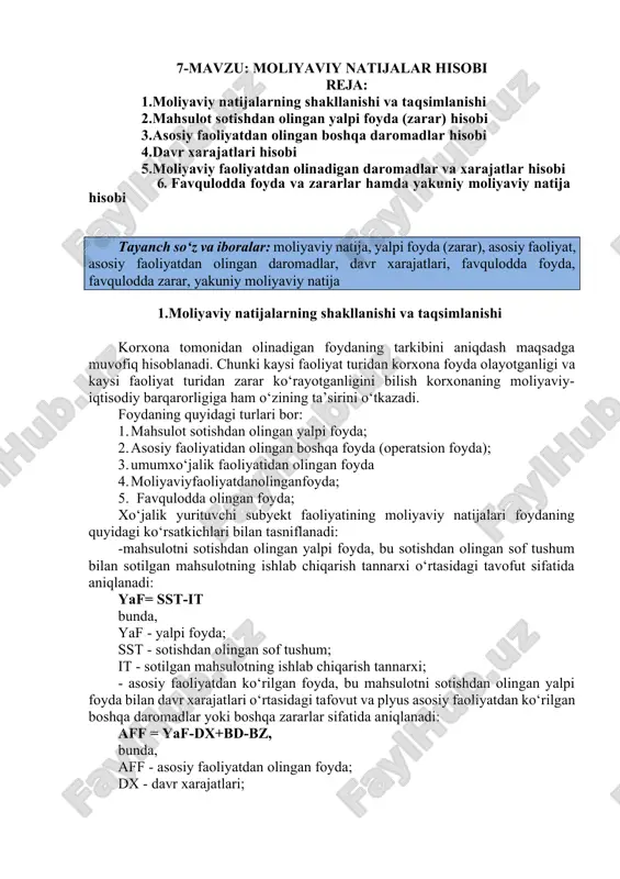 moliyaviy natijalar hisobi — DOCX