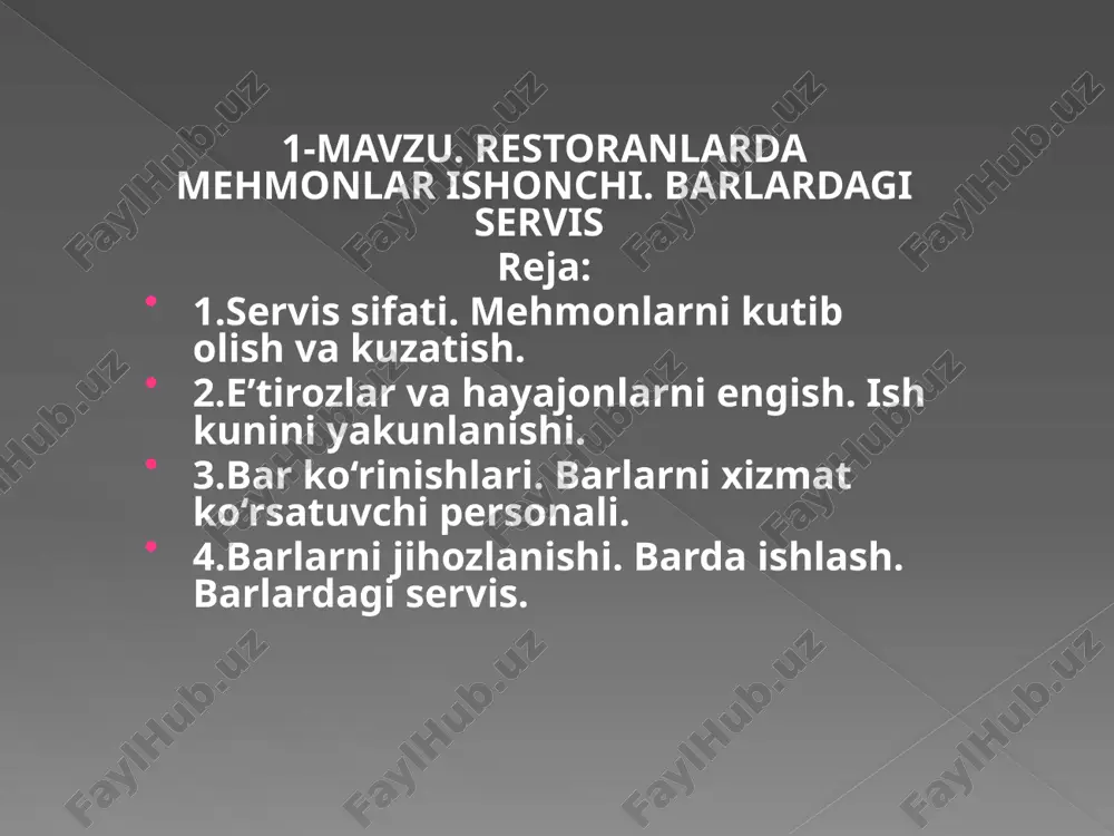 restoranlarda mehmonlar ishonchi — PPTX