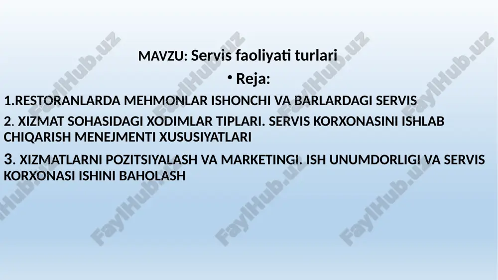 servis faoliyati turlari — PPTX