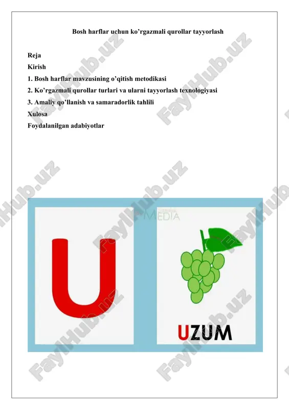 bosh harflar uchun ko’rgazmali qurollar tayyorlash — DOCX