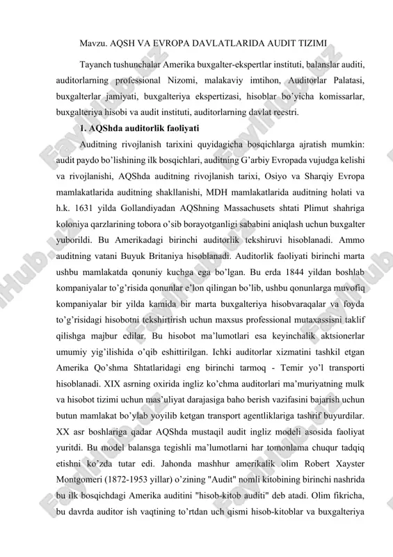 aqsh va evropa davlatlarida audit tizimi — DOCX