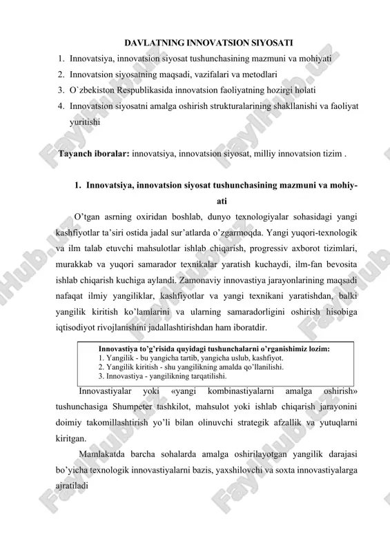 innovatsiya va innovatsion siyosat — DOCX