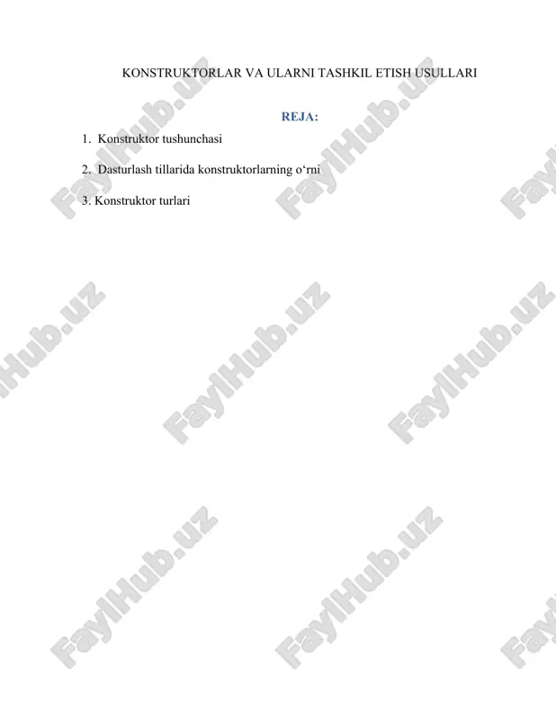 konstruktorlar va ularni tashkil etish usullari — DOCX